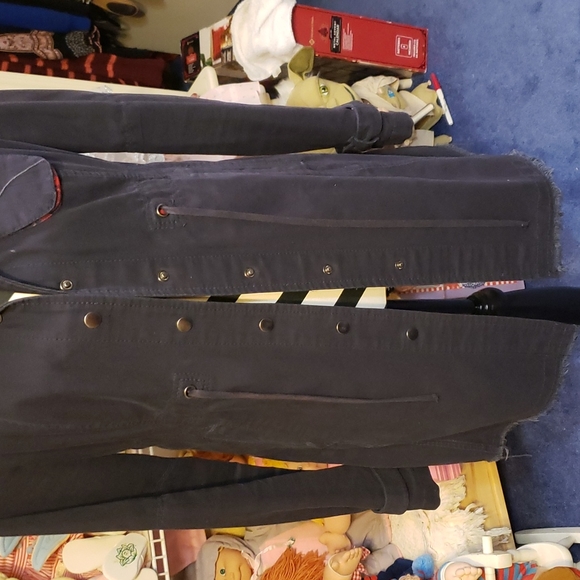 Free people Navy Plaid pea Coat size 8 - Picture 3 of 7